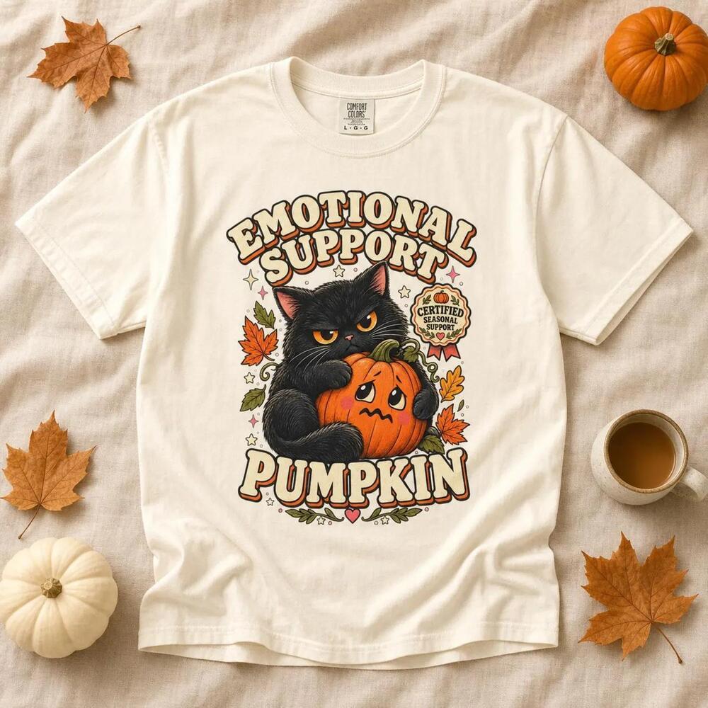 Emotional Support Pumpkin Cat Halloween Shirt, Retro Fall Tee